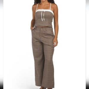 Le Lis 2pc Shirred Neck Plaid Top And Pants Set NWT